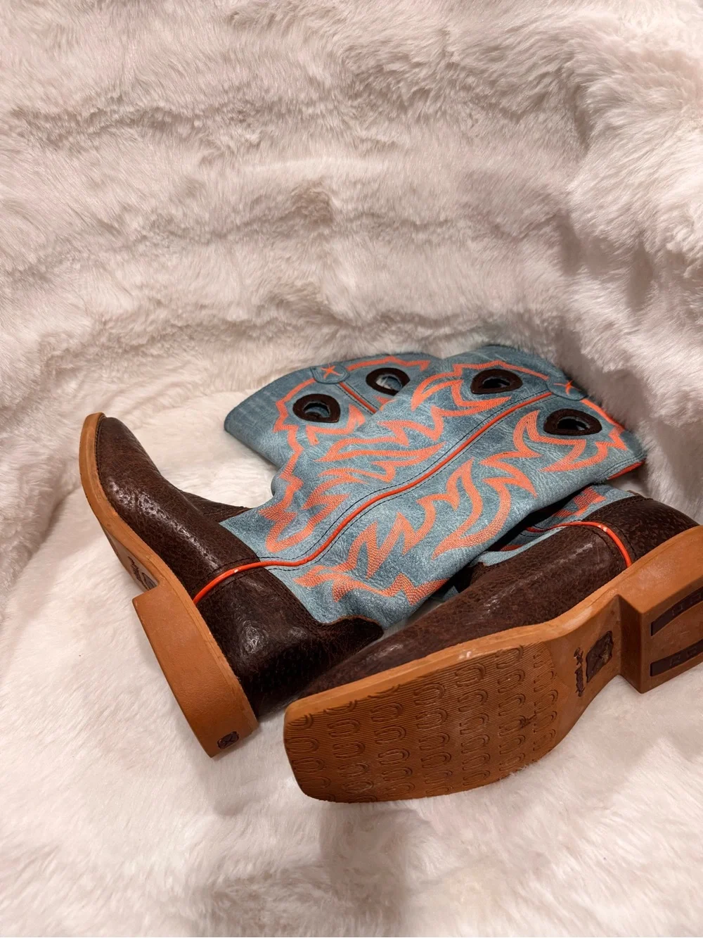 Twisted X Brown Leather Western Boots with Turquoise and Orange Shaft